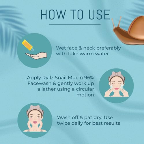 Image of RYLLZ ESSENTIALS Snail Mucin Face Wash | 96% Snail Secretion Filtrate | Low pH Gel Cleanser | with Hyaluronic Acid, Ceramide, Niacinamide, Vitamin C & Alpha Arbutin | for Intense Hydration, Barrier Repair, Glowing Skin, Blemishes, Anti Aging, Skin Firming, Wrinkles & Spot Correction | Korean Skincare | 100ml