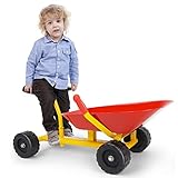 GLACER Kids Ride on Sand Dumper, Outdoor Sand Digger Excavator for Kids w/4 Wheels & Ergonomic Handle, Heavy Duty Steel Digging Metal Garden Play Tool, Kids Wheelbarrow for Snow, Beach (Red)