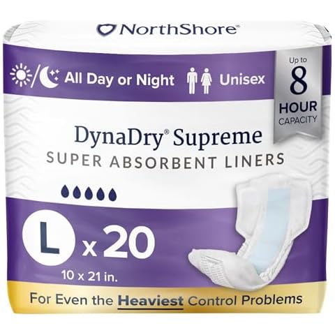 NorthShore DynaDry Supreme Liners Incontinence for Women and Men, Large, Pack/20 Cover