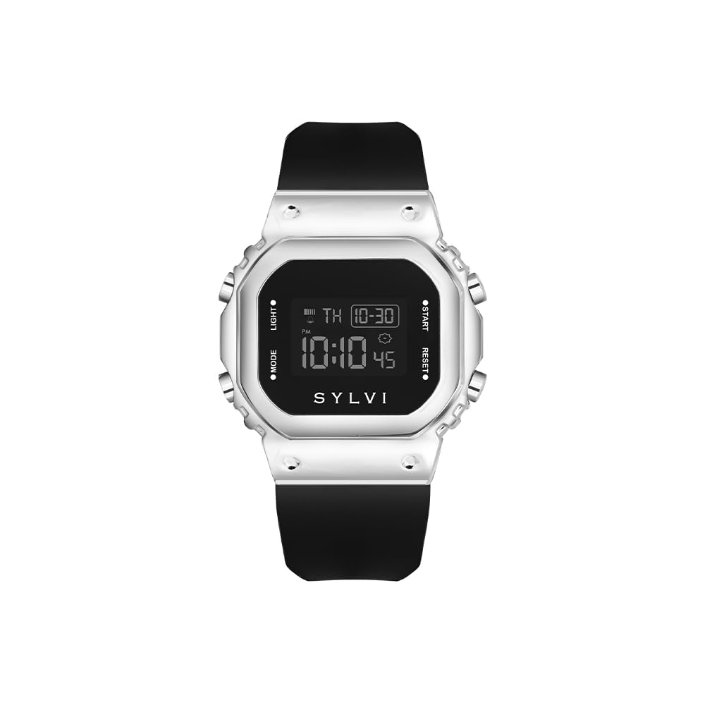 Digital Rectangle Dial Silver Case Black Silicone Strap Casual Watch for Men & Boys-image-26