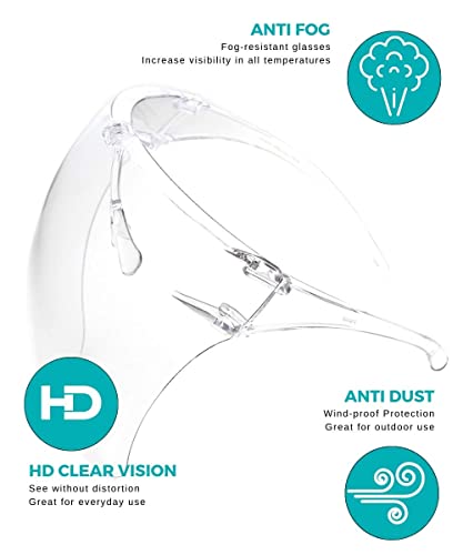 zeroUV - Protective Face Shield Full Cover Visor Glasses/Sunglasses (Anti-Fog/Blue Light Filter) (Clear/Clear) Single