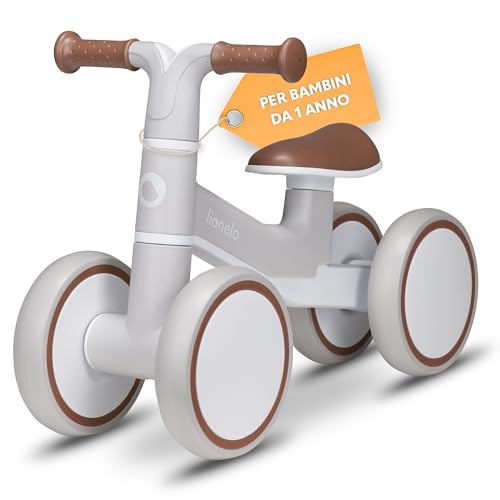 LIONELO VILLY Bicicletta senza pedali per bambini da 1 a 3 anni o 30 kg, con 4 ruote, Ammortizzatore anteriore e sedile ergonomico, Un regalo perfetto per ragazze e ragazzi
