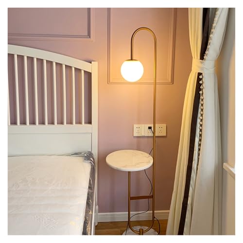 Lámpara de pie de arco LED con base de mármol noble y mesita 7