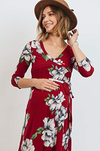 Women's Maternity Dress Maxi Long Length With Belt For Baby Shower, Photoshoot (Small, Burgundy) #TOP6