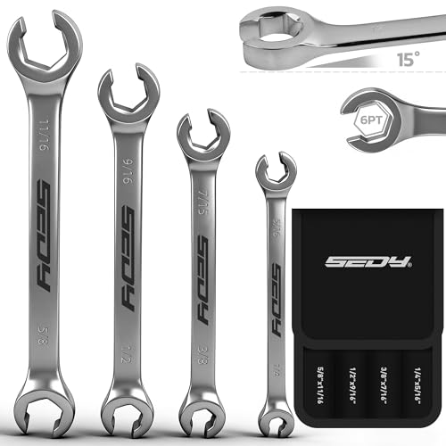 4-Piece Flare Nut Wrench Set - SAE Brake Line Wrench...