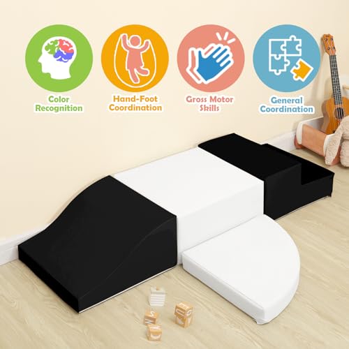 Image of TODIBY 4-Piece Soft PU Leather Toddlers Climbing Toys, Baby Foam Climbing Blocks for Toddlers 3, Indoor Climb and Crawl Activity Play Set, Foam Play Gym Climbing Structures (Black and White)