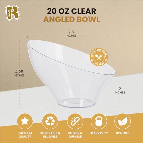 R-Kay 104446 6 Pack Angled Plastic Serving Bowls - Clear Plastic Bowls 20 Oz - Disposable Serving Bowls thumb #4