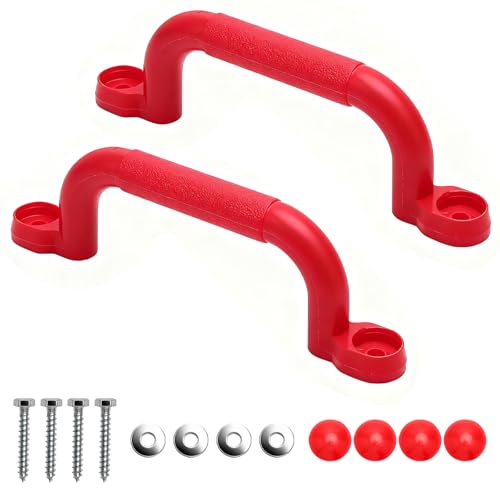 VOSSOT 2 Stück Haltegriffe Spielturm, Kunststoff Sicherheitsgriffe, Sicherheitsspielgriffe Robuste Klettergriffe Indoor & Outdoor für Spielhäuser, Baum, Klettergerüste (Rot)