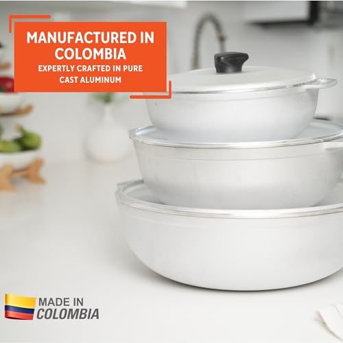 IMUSA Caldero Stock Pot with Lid 3pc Set, 1.5/3.5/7 QT, Cast Aluminum, Perfect for Serving Large & Small Groups, Riveted Handles, Made in Colombia, Silver by Imusa - Used condition - Image 3