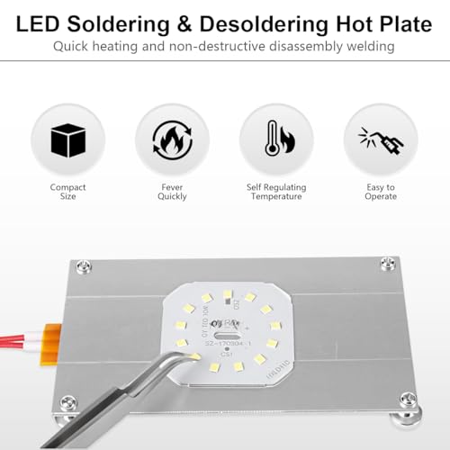 Image of Serplex EU Plug LED Soldering & Desoldering Hot Plate 12.1x7cm Rework Aluminum Heating Board, Plug-and-Play LED SMD Soldering Plate LED Repair Tool