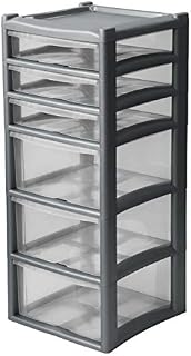 Extra Large 6 Drawer Home & Office Plastic Tower Storage Unit - Grey - 92cm (H) x 38cm (W) x 38cm (D)