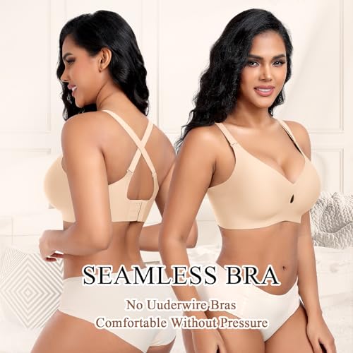 DOCUMO Bra for Women Wireless No Underwire Comfort Push Up Bra Support and Lift V Neck Water Droplet Bralettes (Nude,Small) — view 4