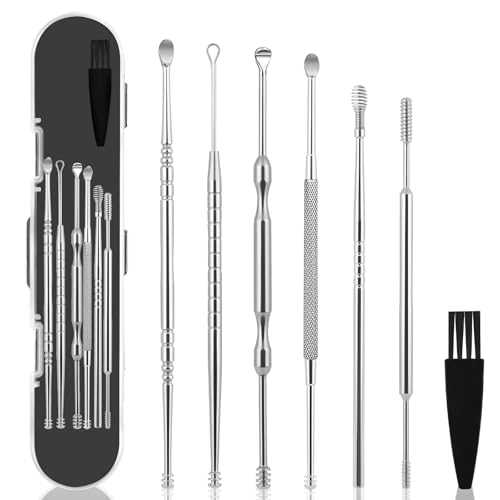 Asesy Oído Acero Adultos Y Niños, 7 Piezas Kit De Limpieza De Oído Acero Inoxidable, Herramientas Eliminar Con Caja De Almacenamiento, 58g Palillo De Oídos Sólido