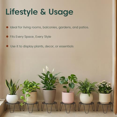 Image of KYARI Round Metal Plant Stand Pack of 5 | Heavy Duty Rust Proof Flower Pot Stand for Indoor & Outdoor Plants | Strong Welded Metal Pot Holder for Balcony, Living Room, Garden & Patio
