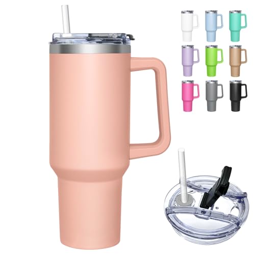 HNCY Thermobecher mit 2-in-1-Deckel 1180ML, Kaffeebecher to go Thermo, Trinkbecher mit Deckel und Strohhalm, Edelstahl Isolierbecher mit Griff, Tumbler Cup für Kalte Heiße Getränke Thermo Becher