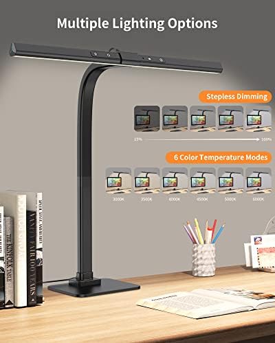KableRika LED Desk Lamp, 12W Bright Architect Desk Lamps for Home Office, Dimmable Tall Table Lamp with Base, Eye-Care Modern Task Lamp, 6 Color Modes, Auto-Dimming for Desk Lighting/Workbench/Monitor