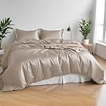 LINENWALAS 100% Organic Bamboo Complete Core Bedding Set for Double Size Bed 4 Pcs, Soft Cooling Bamboo Silk Bedding Set, 1 Duvet Cover, 1 Fitted Sheet & 2 Pillowcases (Double, Taupe)