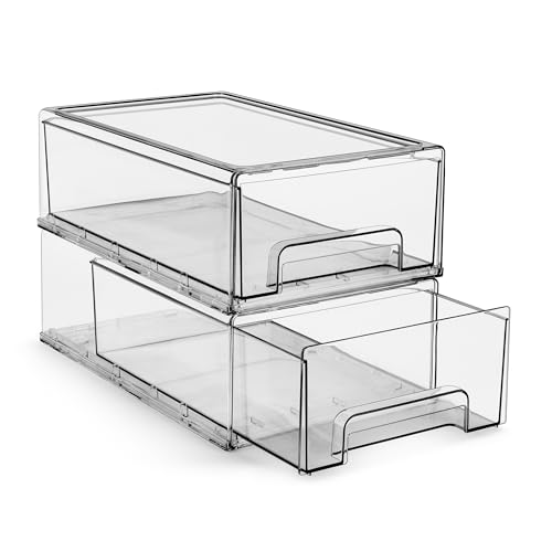 Sorbus Medium Clear Storage Drawers (2 Pack) – Stackable Organizer Drawers for Fridge, Pantry, Kitchen – Pull-Out Storage Bins with Handles, Slide Out Acrylic Drawers
