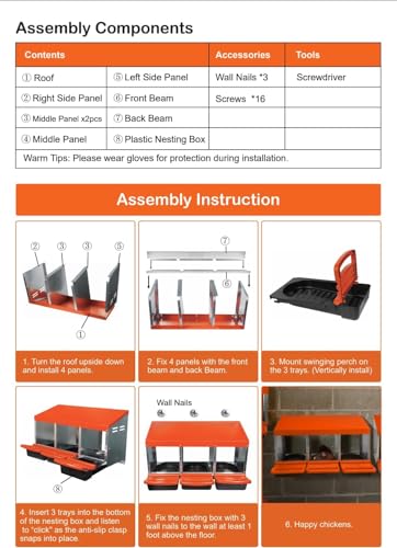 VVoodeinck Chicken Nesting Boxes, 3 Hole Metal Chicken Egg Laying Box,Heavy Duty Chicken Coop Nesting Box with Lid Cover to Protect Eggs