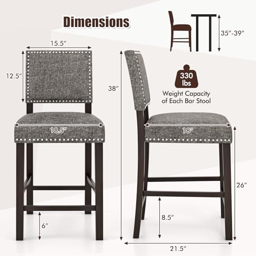 Conjunto de 4 butacos de altura para barra COSTWAY, con cojín grueso acolchado, patas de madera de caucho sólida y reposapiés, estilo moderno para cocina, cafetería y pub miniatura 3