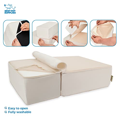 Image of Best Pet Supplies Foldable Pet Steps /Stairs with CertiPUR-US Certified Foam Ivory, 2-Steps (H: 12 inch inch) inch (STF243-2)