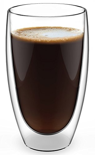 Large Coffee Mug 15 oz - Double Wall Tall Mug, Dishwasher & Microwave Safe - Clear, Unique & Insulated Glass without Handle, By Elixir Glassware