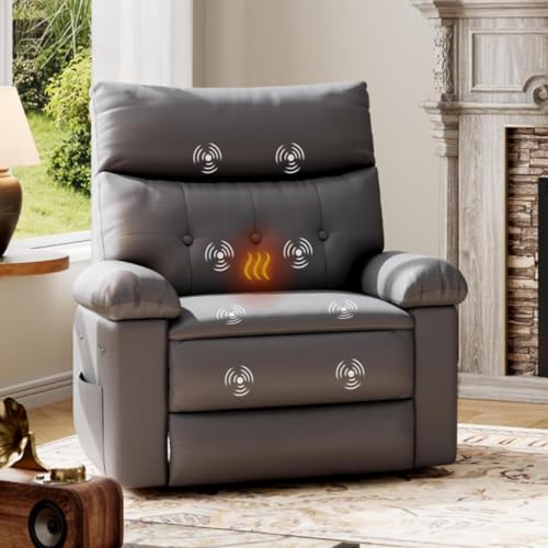 Image of Oversized 360 Swivel Rocking Recliner Chair with Massage & Heat, Ergonomic Lazy Chair with Remote Control for Living Room, Bedroom & Nursery, Gray