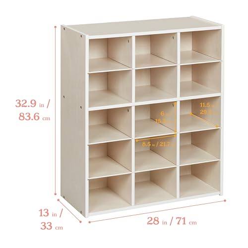 ECR4Kids Streamline 15 Cubby Tray Storage Cabinet, 5x3, Classroom Furniture, White Wash - Image 4