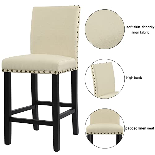 Gotminsi Nailhead 24 Inches Counter Height Stools Upholstered Bar Stools With Solid Wood Legs, Set Of 2 (Beige) #TOP3