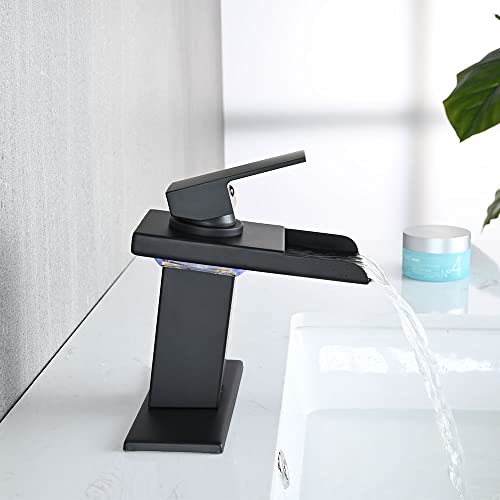 Image of AVSIILE LED Bathroom Sink Faucet, Matte Black, Stainless Steel Spout