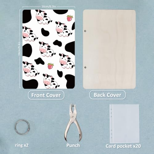 SUPERDANT Grußkarten Organizer Mit Cartoon Kuh Motiv Tier Grußkarten Ordner Lustiger Kartenhalter Aus Holz 2 Ring Postkartenalbum Für Geburtstage Und Hochzeiten Mit Locher Und 20 Taschen