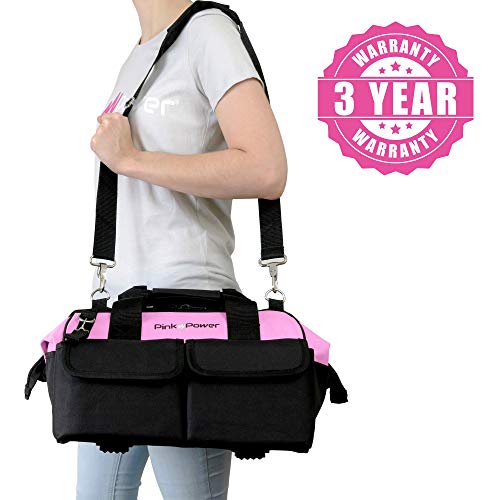 Pink Power 16” Tool Bag for Women with 22 Storage Pockets and Shoulder Strap - Thumbnail 5