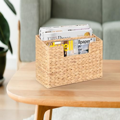 Handwoven Divided Water Hyacinth Wall Magazine Holder - Natural Hanging Organizer for Mail, Newspapers & Magazines, Books & Files - Divided Magazine Basket for Entryway, Living Room, Office - Image 3