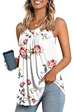 LONGYUAN Women's Tank Tops 2026 Summer Sleeveless T-Shirts Casual Tunics Loose Fitted Blouse Fl White X-Large