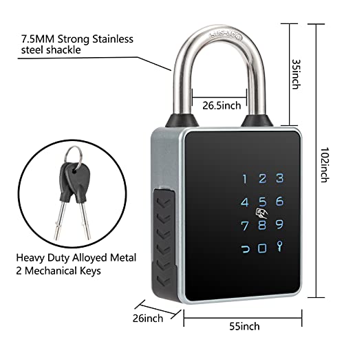 Laxre Smart Padlock With Keys, Bluetooth Keypad Smart Lock, Keyless Entry Front Door Lock,Combination Lock,Water Resistant,App Enabled For Home, Gate,Gym,Outdoor,School,Bike, Locker,Storage Unit #TOP6