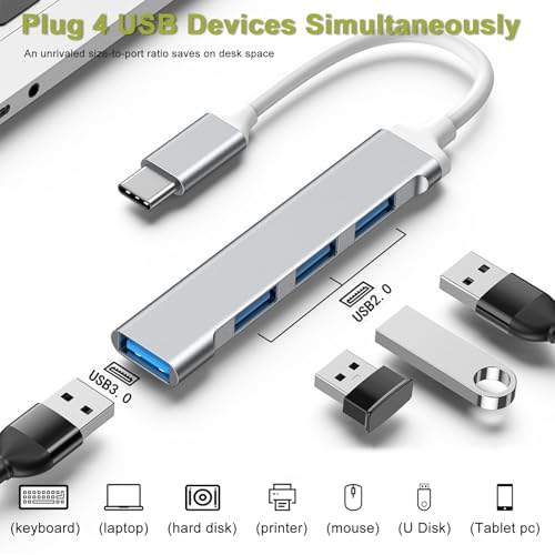 USB C ハブ 4 in 1、MacBook、iPad、iPhone、ノートパソコン、PC、タブレット用 USB C マルチポートアダプター、USB c スプリッター、Surface、XPS、Samsung と互換性のある 5Gbps データポート