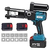 80kn Rechargeable Hydraulic Crimping Tool, 21v Lithium Battery Powered Hydraulic Crimping Tool, 10-300mm²Electric Crimping Tool with 12 Dies for Crimping Copper & Aluminum Terminals