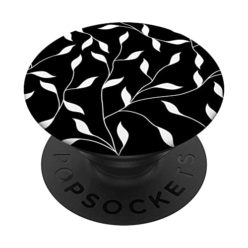 Diseño de hojas decorativas en blanco y negro PopSockets PopGrip Intercambiable Cover