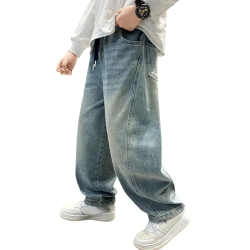 Boys Cargo Pants Casual Loose Fit Denim Trousers Stylish Streetwear Wide Leg Joggers for Kids