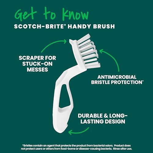 Scotch-Brite Handy Brush, Small and Durable Dish Brush with Handle for Scrubbing Hard-to-Reach Cookware, Tubs, Sinks, Car Tires, and More without Scratching, Antimicrobial, and Rinses Clean - 2