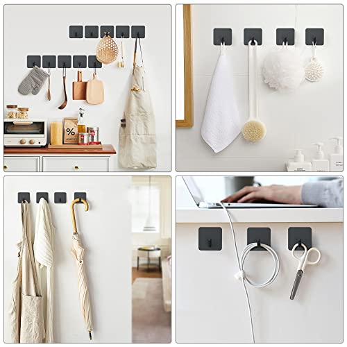 Vis'v Adhesive Hooks, Black Self Adhesive Shower Wall Hooks Waterproof Stainless Steel Stick On Hooks Heavy Duty Kitchen Bathroom Sticky Hooks For Towel Loofah Cup Key Coat Decor - 4 Pcs #TOP1