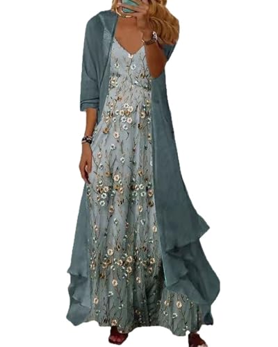 dsumvns Womens's Boho 2 Piece Set Embroidery Floral Print Maxi