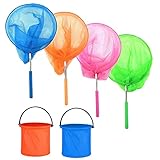 HJKyle007 Teleskop Kinder Angel Kescher 4 Stück Ausziehbar Schmetterlingsnetz Mit 2 Sctück Eimern Erweiterbare Schmetterlingsnetze Catcher Netz Zum Fangen Von Insekten Bugs Angeln Garten Outdoor