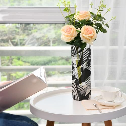 Jarrón triangular blanco y negro de plástico para decoración de mesas 7