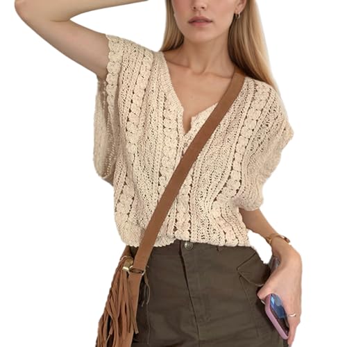 EMOTTOS Chaleco de Punto sin Mangas con Cuello en V para Mujer, Camiseta Bohemia con Aberturas, Prenda de Abrigo para Vestidos de Noche y de Cóctel, Beige, Talla única