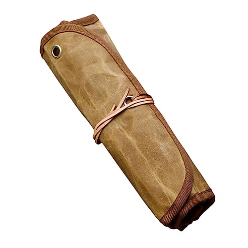 TOPBATHY Camping Cutlery Pouch Picnic Bag Portable Tableware Bag Hanging Organizer, Khaki, 42x26.5cm