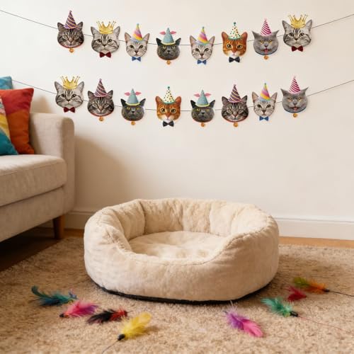 LAOREI Cat Banner Decor, Cat Birthday Party Decorations Backdrop for Kids Girls Boys Animal Theme Party Supplies, Cat Hanging Paper Garland Sign for Party Photo Prop Room Decor — view 6