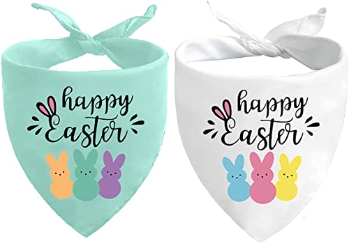 Easter Dog Bandanas Puppy Scarf - Happy Easter Peeps Dog Outfits - 2 Pcs Adjustable Triangle Double-Layer Reversible Pet Bandanas for Small Medium Large Dogs