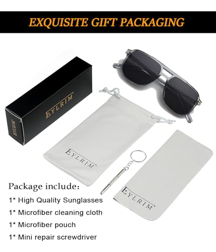 Image of EYLRIM Retro Aviator Sunglasses for Women Men Classic 70s Square Frame Sun Glasses Vintage Shades(A7 Transparent Grey /Grey)