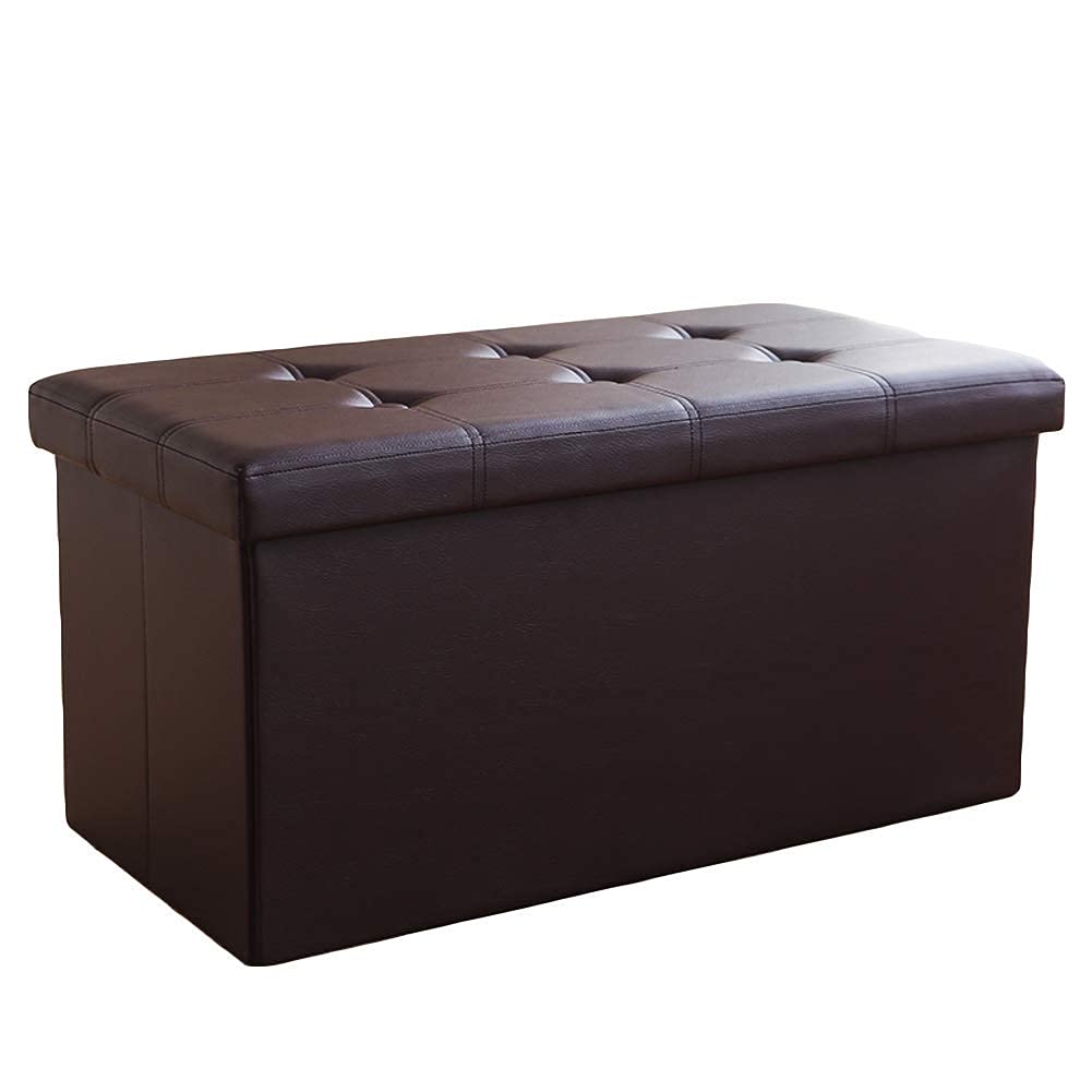 Tabouret coffre de rangement pliable en similicuir marron rectangulaire